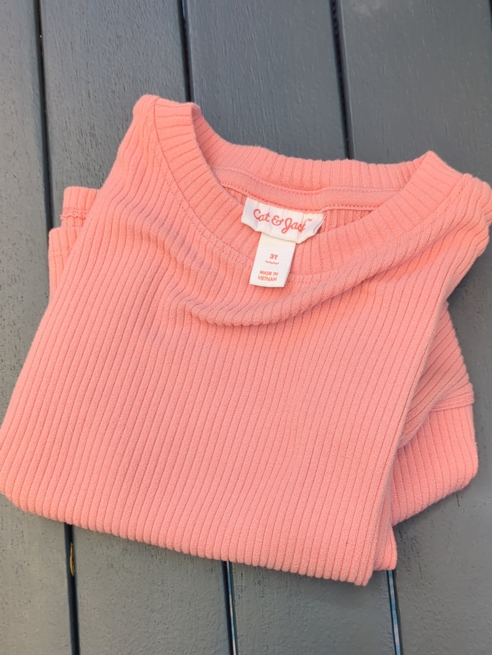 Cat & Jack Coral Pink Ribbed Crew Neck Sweater